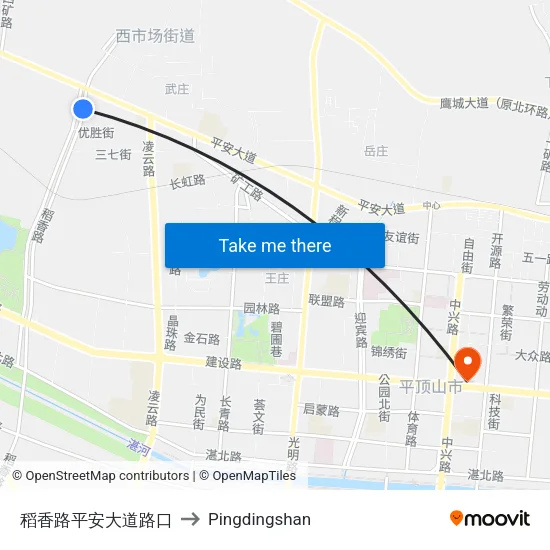 稻香路平安大道路口 to Pingdingshan map