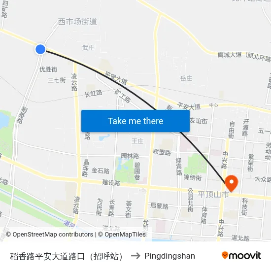 稻香路平安大道路口（招呼站） to Pingdingshan map