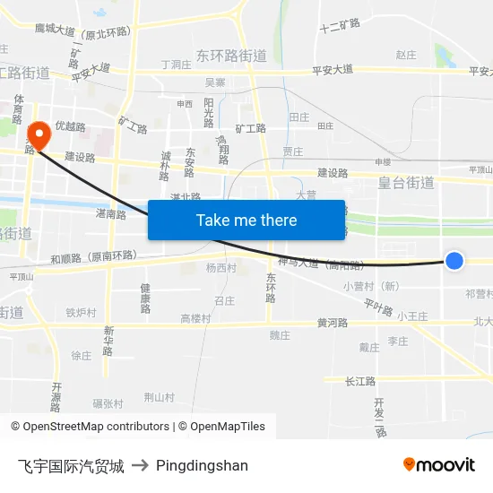 飞宇国际汽贸城 to Pingdingshan map