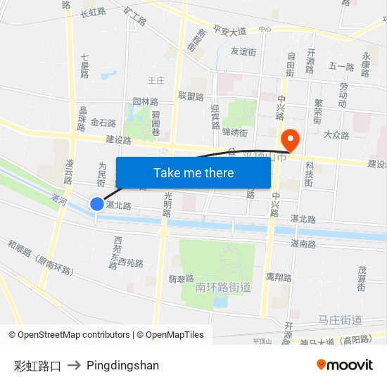 彩虹路口 to Pingdingshan map