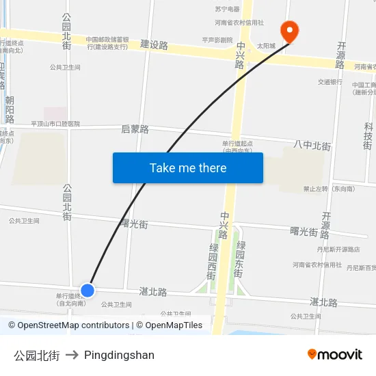 Park North Street to Pingdingshan map
