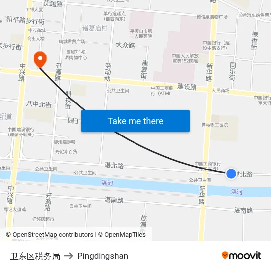 卫东区税务局 to Pingdingshan map