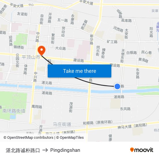 湛北路诚朴路口 to Pingdingshan map