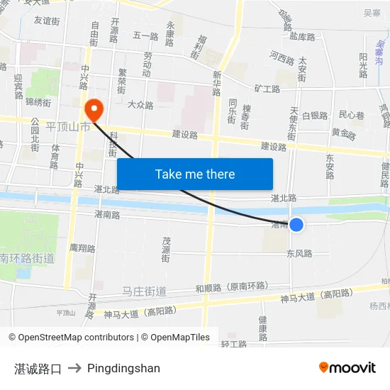 湛诚路口 to Pingdingshan map