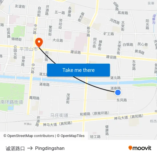 诚湛路口 to Pingdingshan map