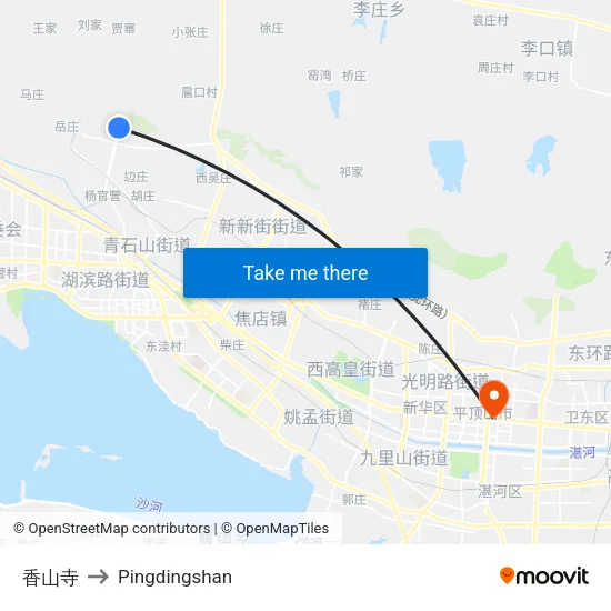 Xiangshan Temple to Pingdingshan map