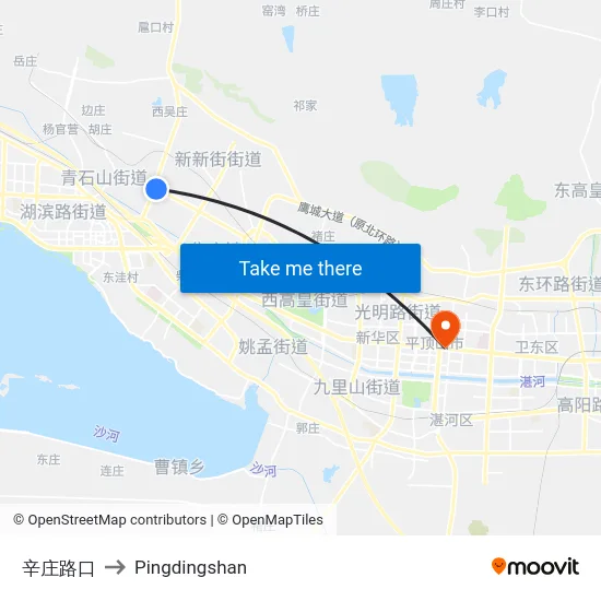 辛庄路口 to Pingdingshan map