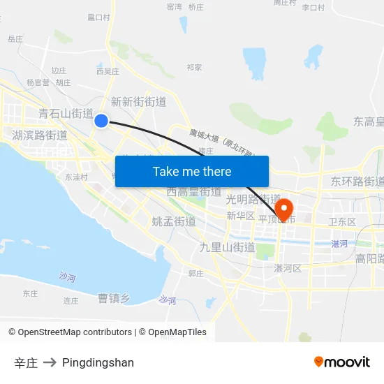 辛庄 to Pingdingshan map