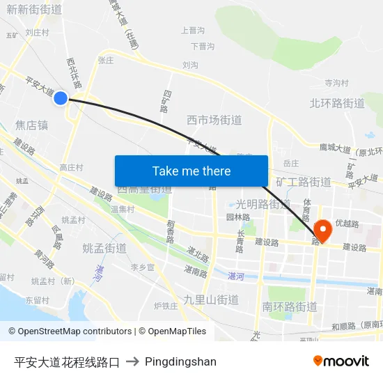 平安大道花程线路口 to Pingdingshan map