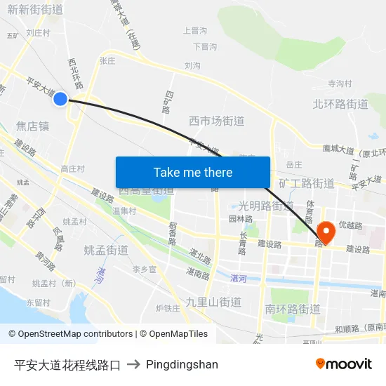 平安大道花程线路口 to Pingdingshan map