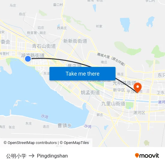 公明小学 to Pingdingshan map