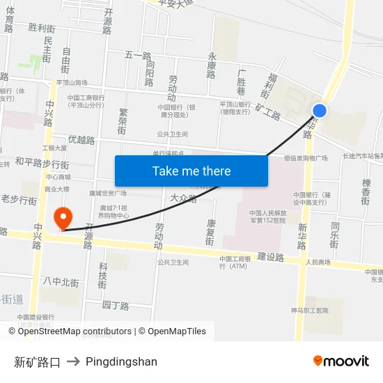 新矿路口 to Pingdingshan map