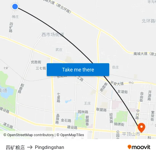 四矿粮店 to Pingdingshan map