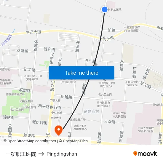 一矿职工医院 to Pingdingshan map