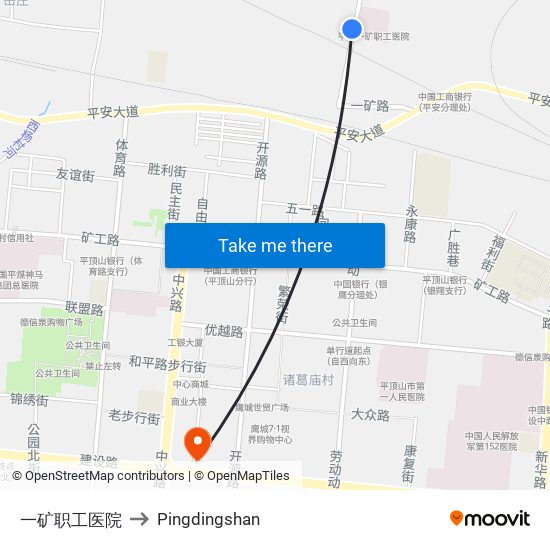 一矿职工医院 to Pingdingshan map