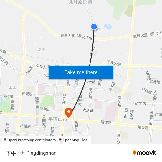 下牛 to Pingdingshan map