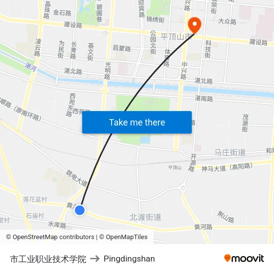 市工业职业技术学院 to Pingdingshan map