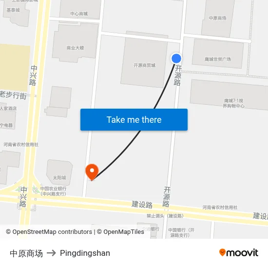 中原商场 to Pingdingshan map