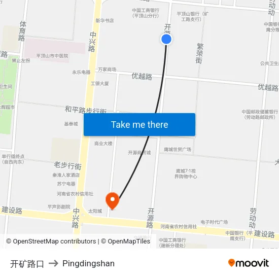开矿路口 to Pingdingshan map