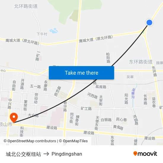 城北公交枢纽站 to Pingdingshan map