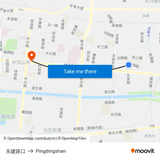 Dongjian Road Intersection to Pingdingshan map