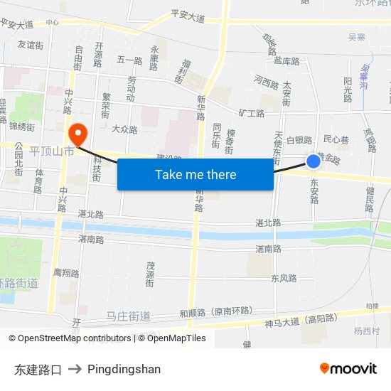 东建路口 to Pingdingshan map