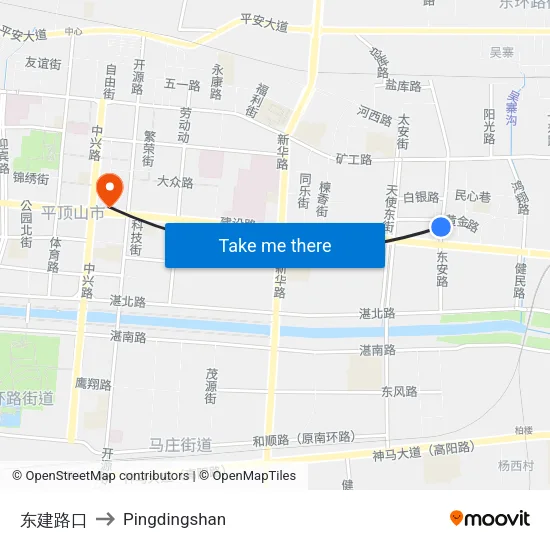 东建路口 to Pingdingshan map