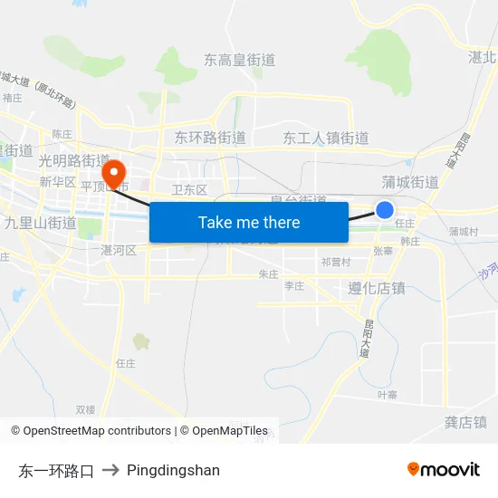 东一环路口 to Pingdingshan map