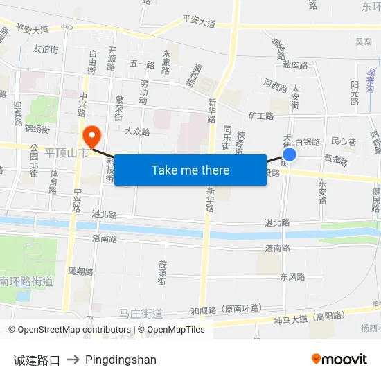 诚建路口 to Pingdingshan map