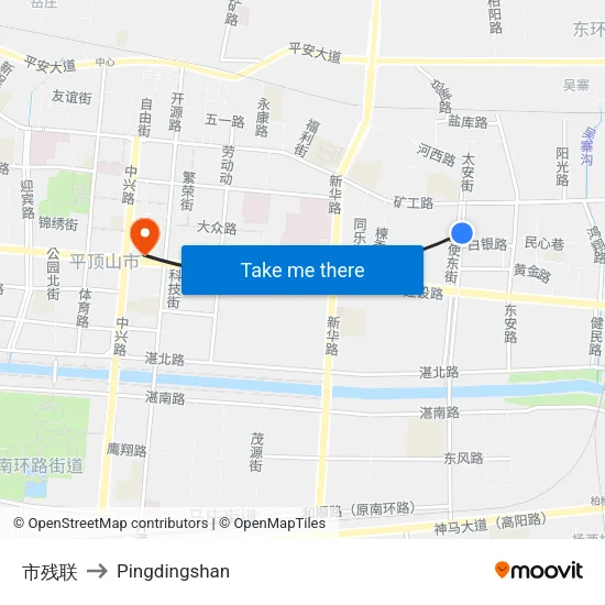 市残联 to Pingdingshan map