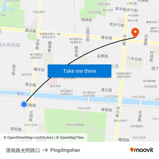 湛南路光明路口 to Pingdingshan map