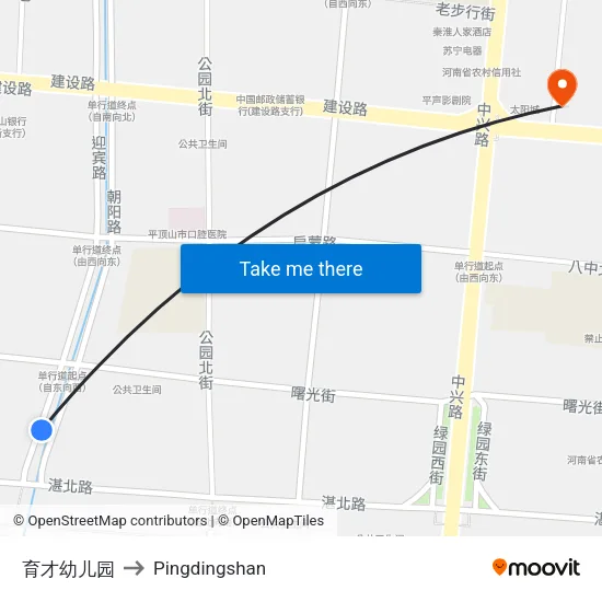 育才幼儿园 to Pingdingshan map