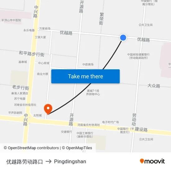 Youyue Road Labor Road Intersection to Pingdingshan map