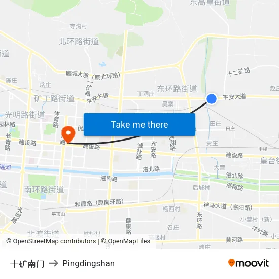 十矿南门 to Pingdingshan map