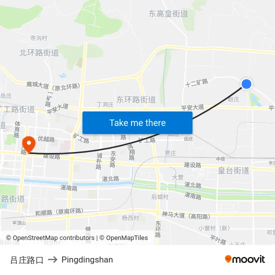 吕庄路口 to Pingdingshan map