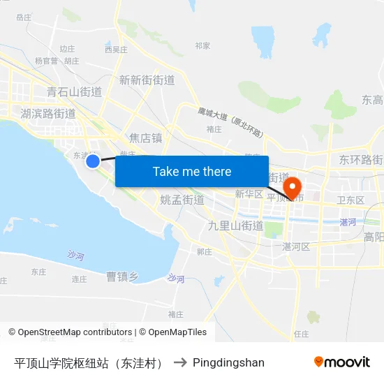 Pingdingshan University Hub (Dongwa Village) to Pingdingshan map