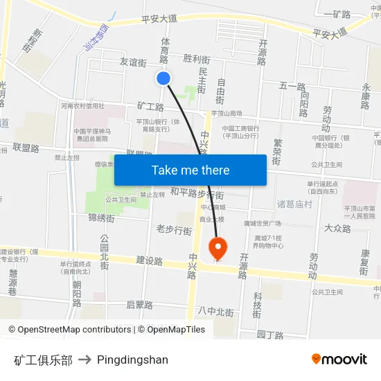矿工俱乐部 to Pingdingshan map