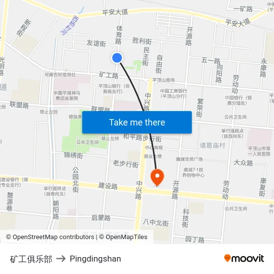 矿工俱乐部 to Pingdingshan map
