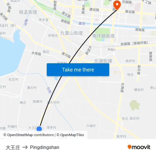 Dawangzhuang to Pingdingshan map