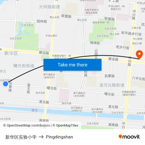 Xinhua District Experimental Primary School to Pingdingshan map