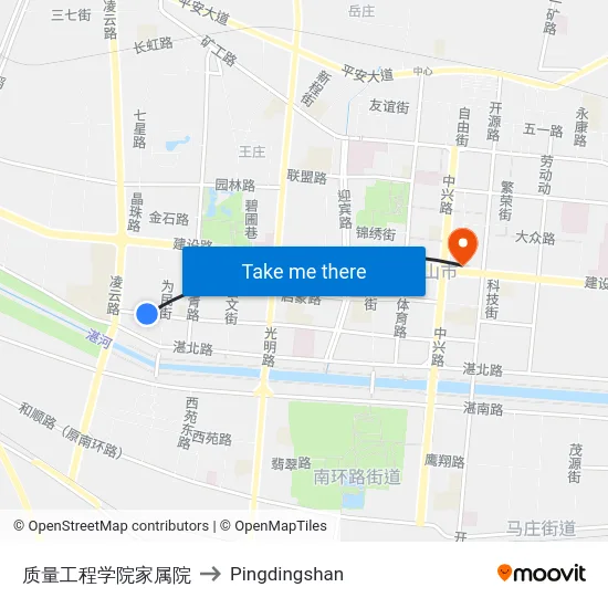质量工程学院家属院 to Pingdingshan map