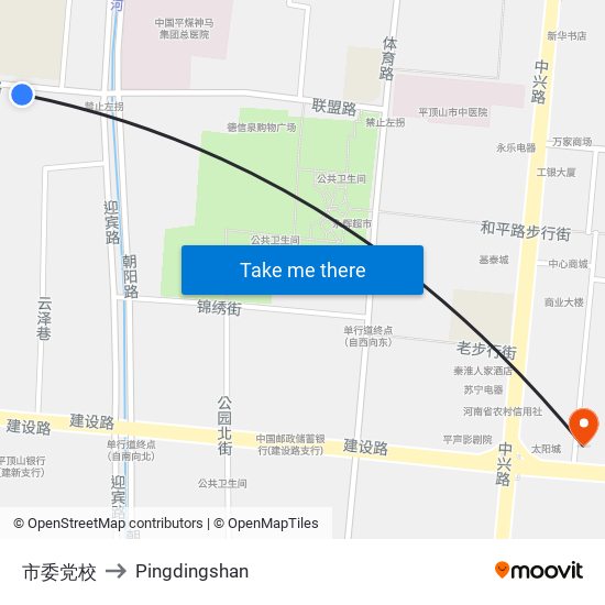 市委党校 to Pingdingshan map