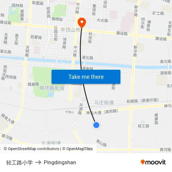 轻工路小学 to Pingdingshan map