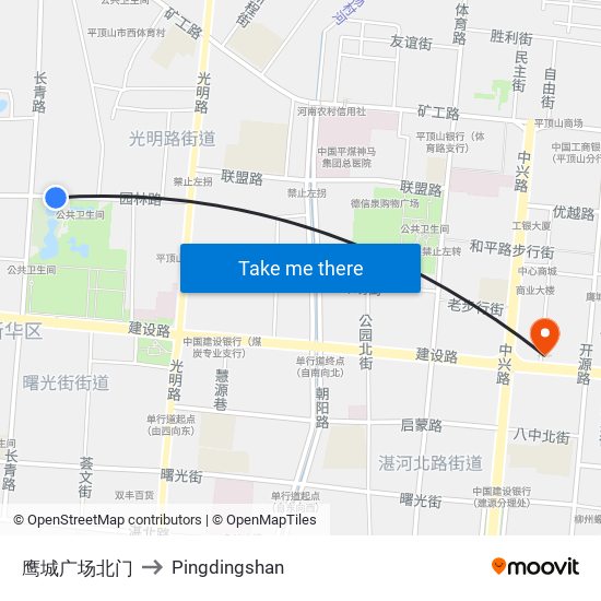 鹰城广场北门 to Pingdingshan map