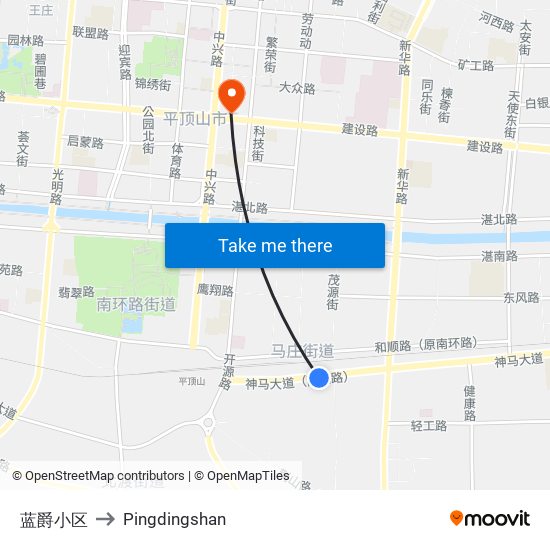 蓝爵小区 to Pingdingshan map