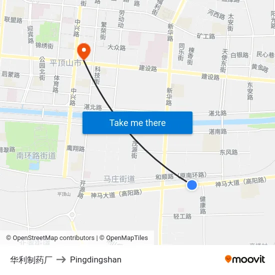 华利制药厂 to Pingdingshan map