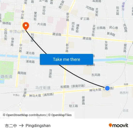 市二中 to Pingdingshan map