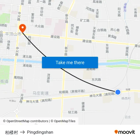 柏楼村 to Pingdingshan map