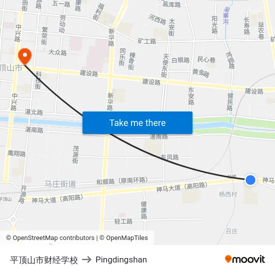 平顶山市财经学校 to Pingdingshan map