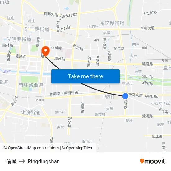 前城 to Pingdingshan map